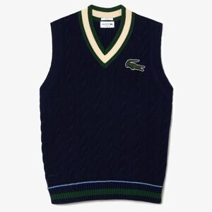 Lacoste - Unisex Cable Knit Sweater Vest in Organic Cotton in Navy Blue